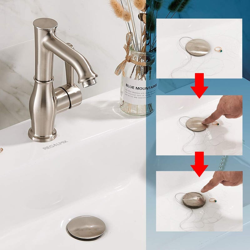 REGALMIX Bathroom Sink Drain, Vessel Sink Pop Up Drain,Built-in Anti-Clogging Strainer, Sink Drain Assembly Without Overflow Brushed Nickel,(1-1/2" to 1-3/4") RWF082B - Image 3